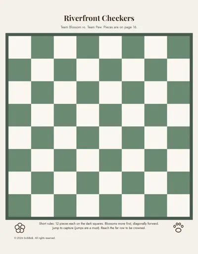 Cherry Blossom Lodge sample book: Inside back cover · Riverfront Checkers board