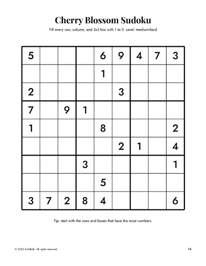 Cherry Blossom Lodge sample book: Page 14 · Cherry Blossom Sudoku